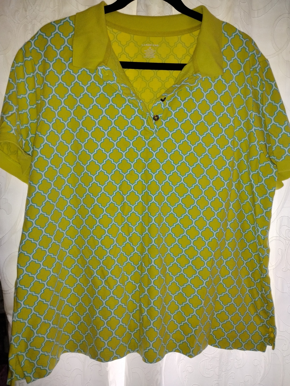 Lands' End Men's Patterned Polo Shirt - Yellow